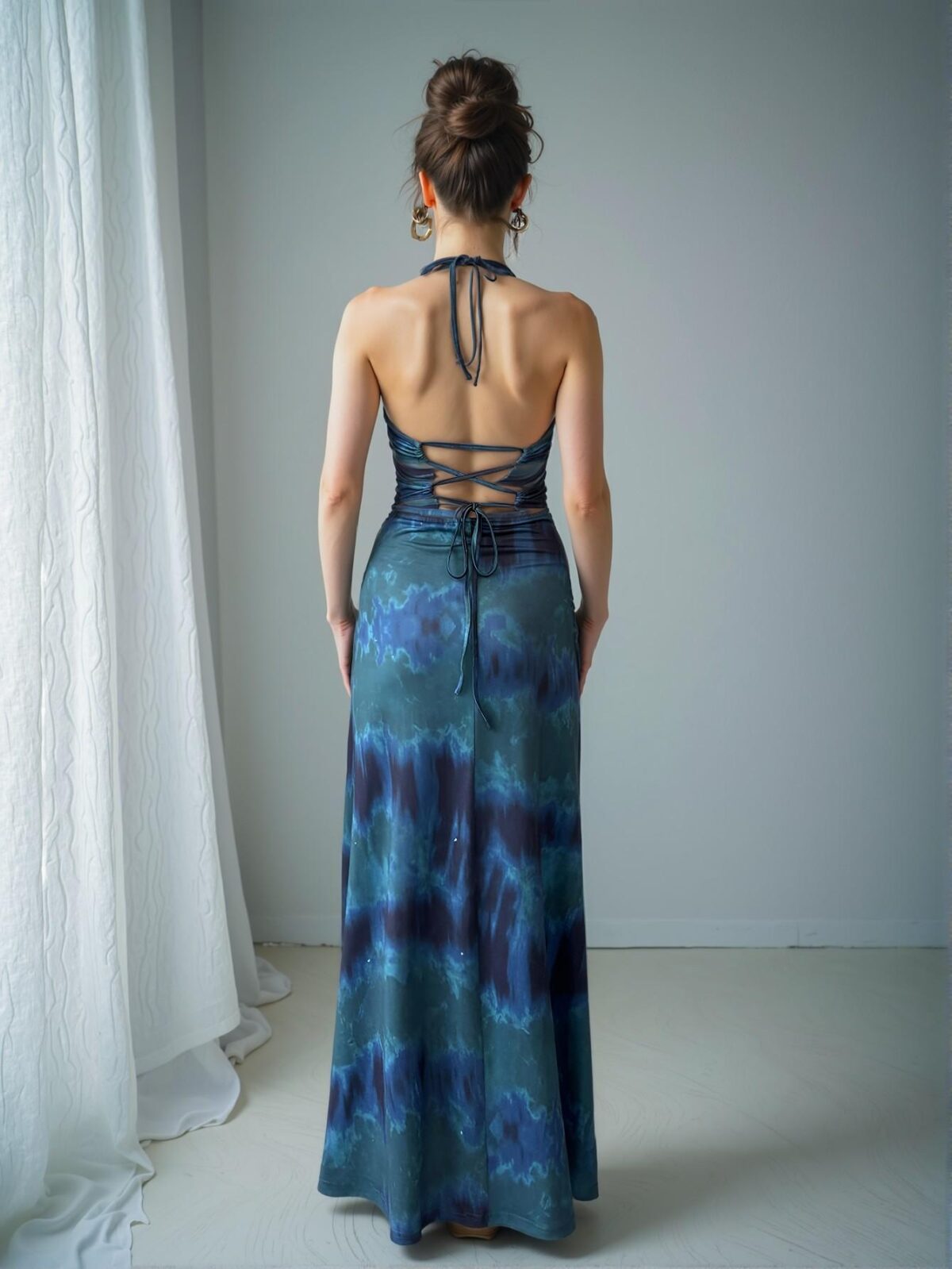 Elegant Multicolor Flared Backless Tie-Up Long Dress for Spring and Summer: Chic, Classy, and Trendy Fashion Style to Dress to Impress - Image 2