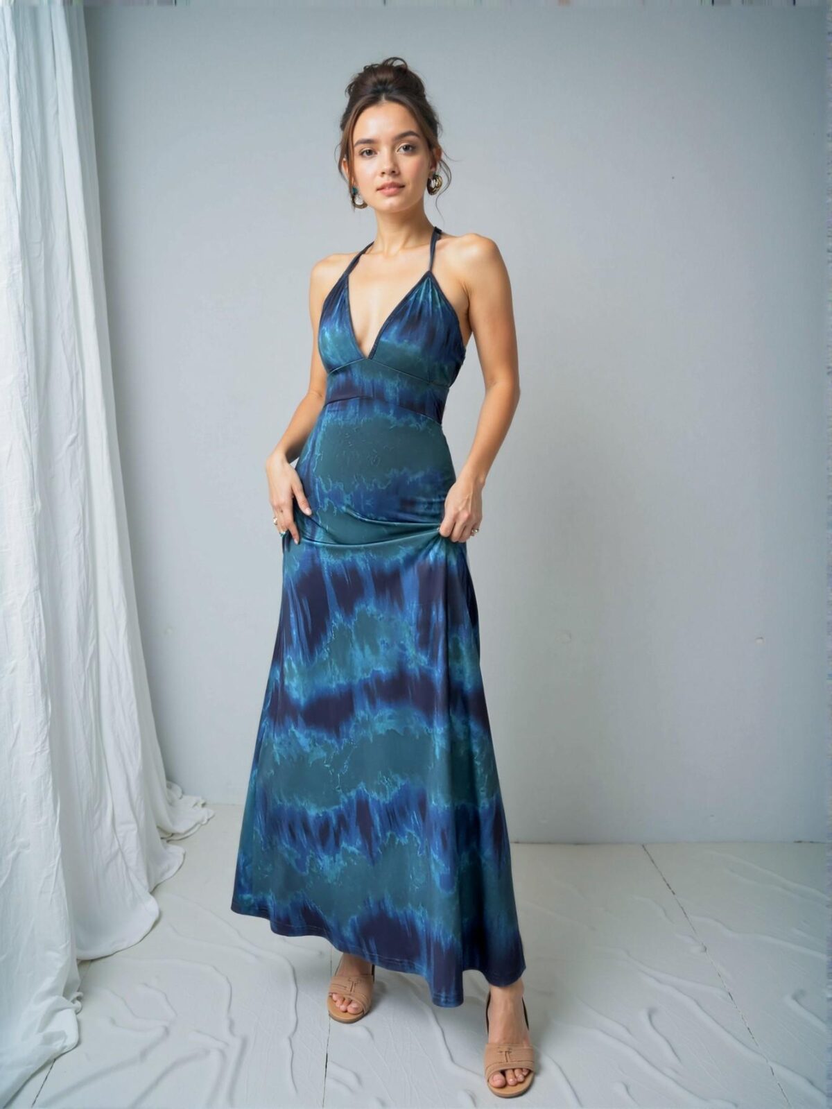 Elegant Multicolor Flared Backless Tie-Up Long Dress for Spring and Summer: Chic, Classy, and Trendy Fashion Style to Dress to Impress - Image 3