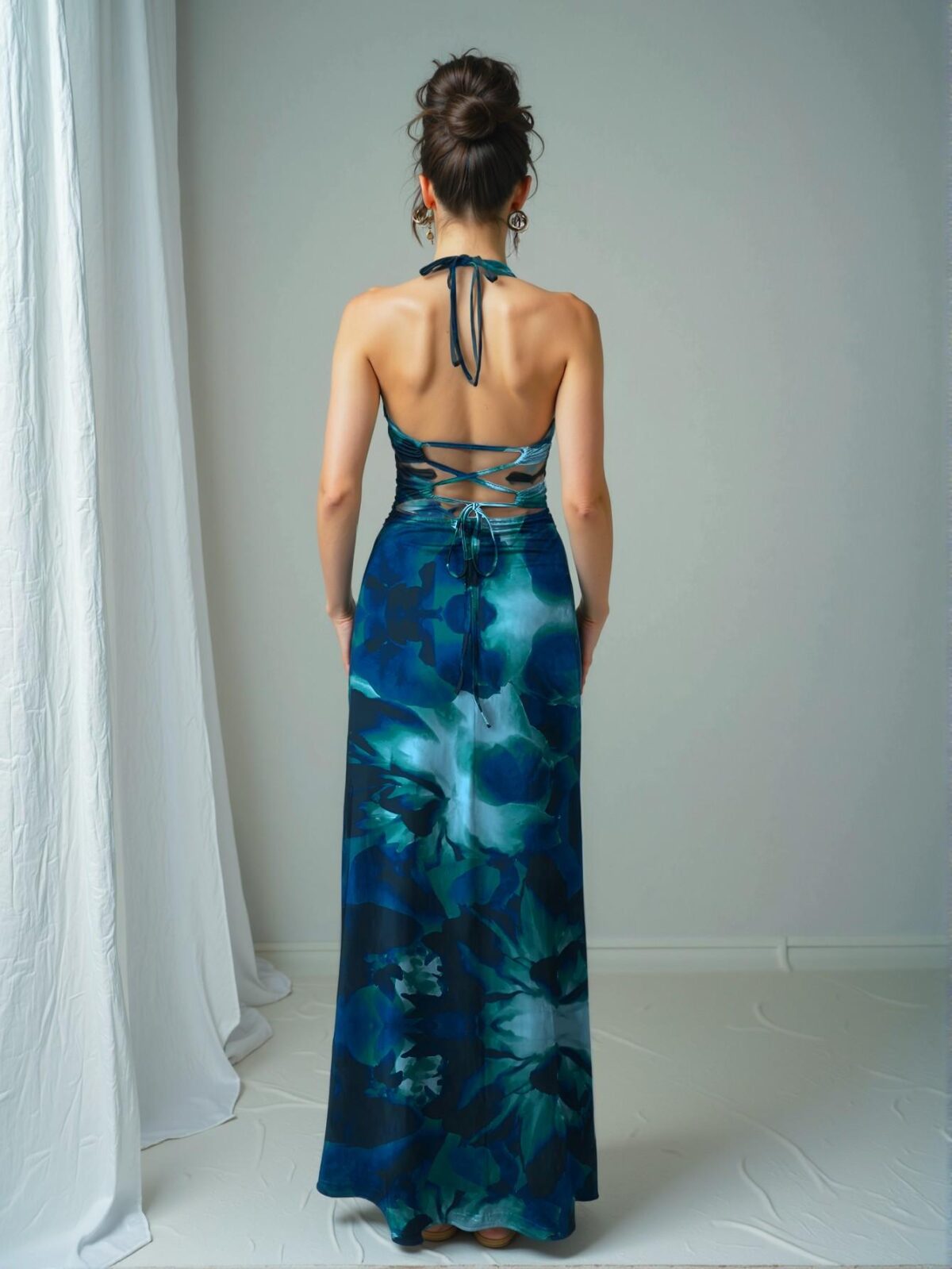 Elegant Dark Green Floral Halter Backless Vacation Dress for Spring and Summer - Chic, Classy and Trendy Fashion Style to Dress to Impress - Image 2