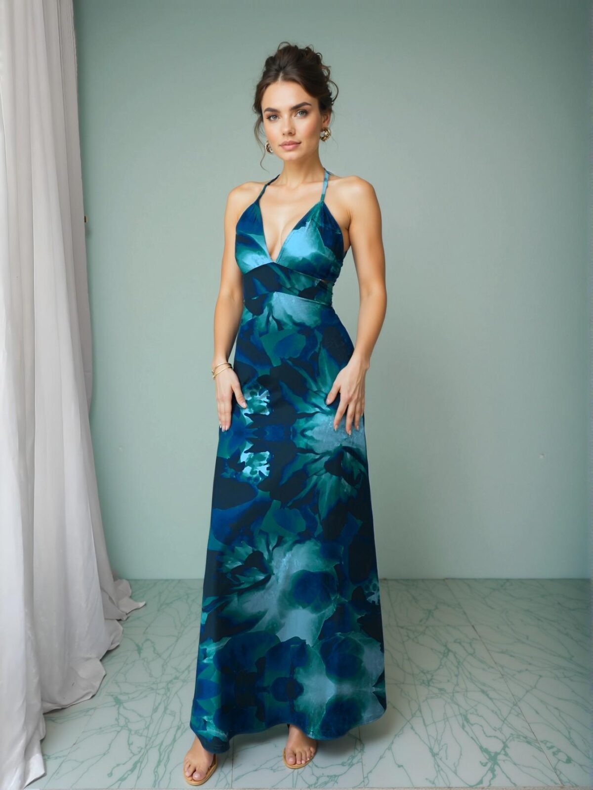 Elegant Dark Green Floral Halter Backless Vacation Dress for Spring and Summer - Chic, Classy and Trendy Fashion Style to Dress to Impress - Image 3