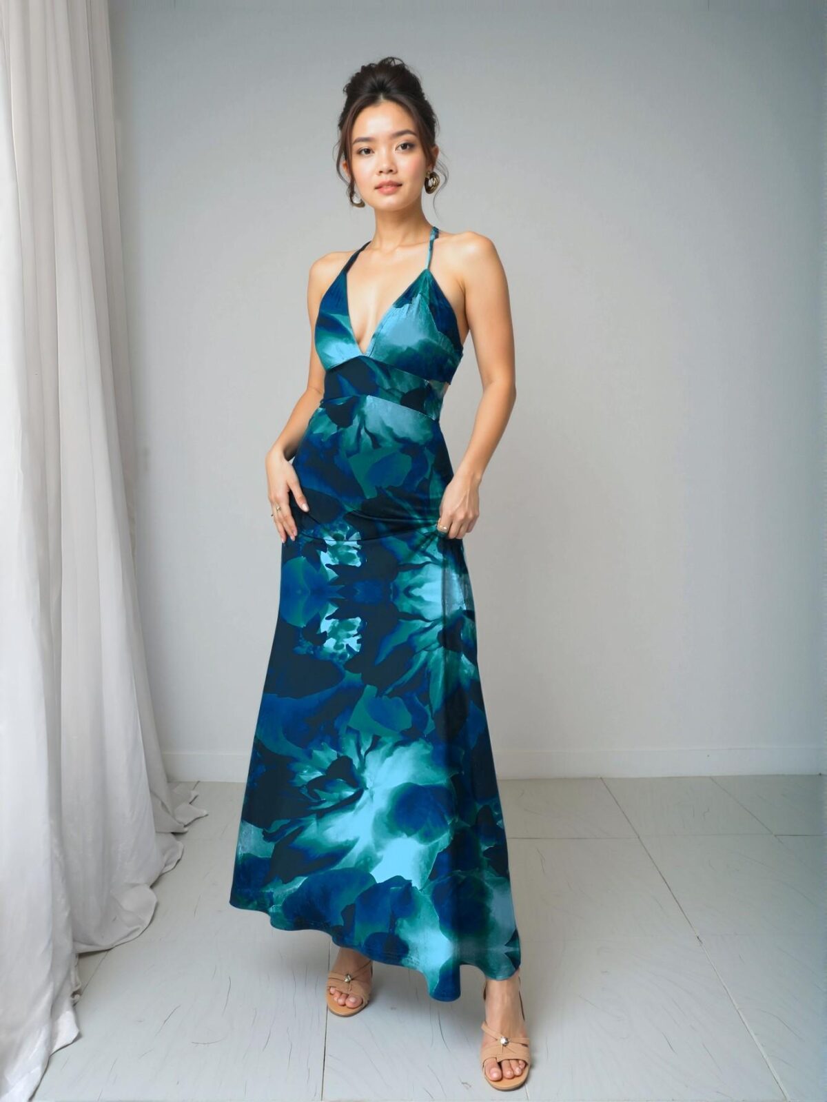 Elegant Dark Green Floral Halter Backless Vacation Dress for Spring and Summer - Chic, Classy and Trendy Fashion Style to Dress to Impress - Image 5
