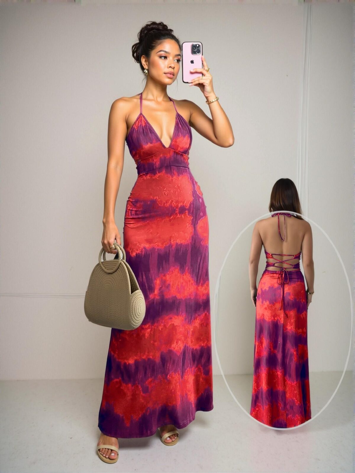 Elegant Coral Orange Chic Halter Cami Dress with Flared Design for Effortless Summer Style - Chic, Classy and Trendy Fashion Style to Dress to Impress