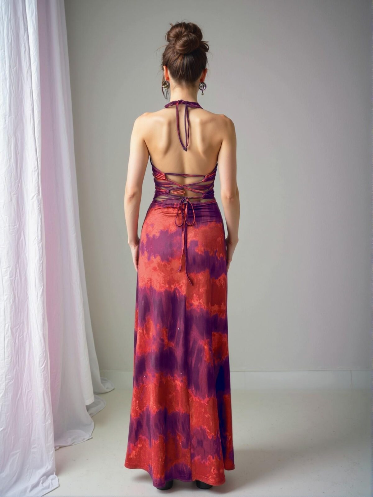 Elegant Coral Orange Chic Halter Cami Dress with Flared Design for Effortless Summer Style - Chic, Classy and Trendy Fashion Style to Dress to Impress - Image 2