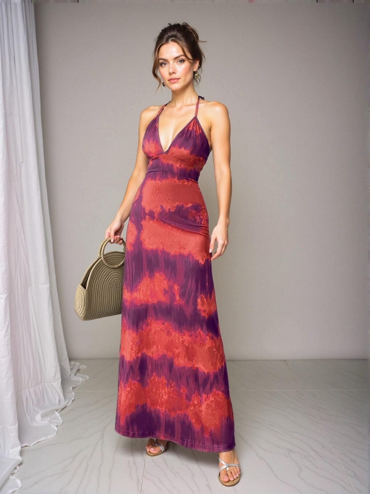 Elegant Coral Orange Chic Halter Cami Dress with Flared Design for Effortless Summer Style - Chic, Classy and Trendy Fashion Style to Dress to Impress - Image 4