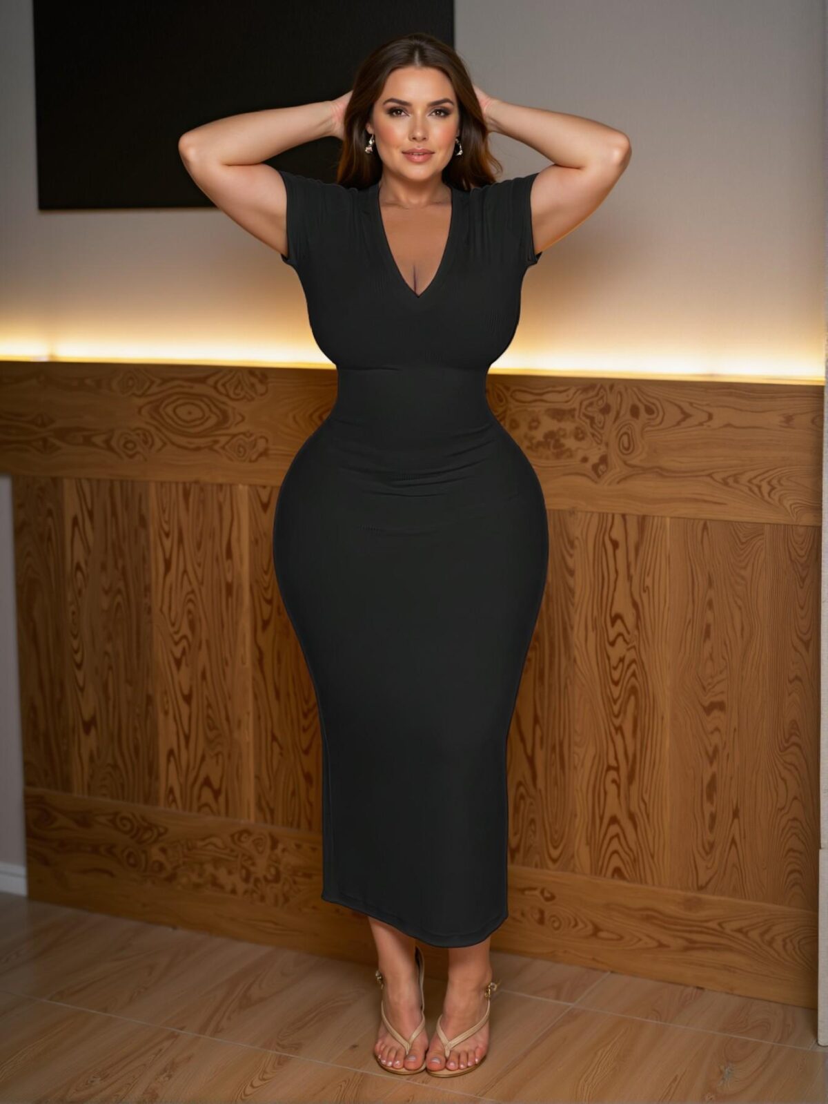 Elegant Black Bodycon V-Neck Midi Dress for Graduation - Chic, Classy and Trendy Fashion Style to Dress to Impress - Image 4