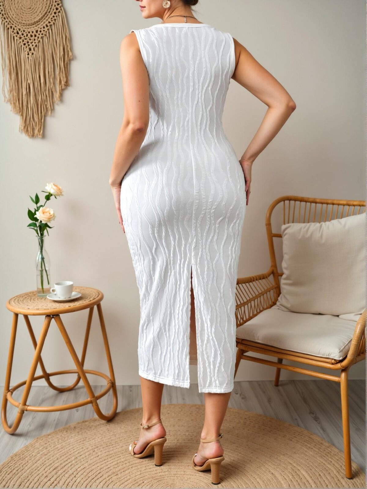 Elegant White Maxi Sleeveless Rib-Knit Dress for Plus Size Women - Chic, Classy and Trendy Fashion Style to Dress to Impress - Image 2