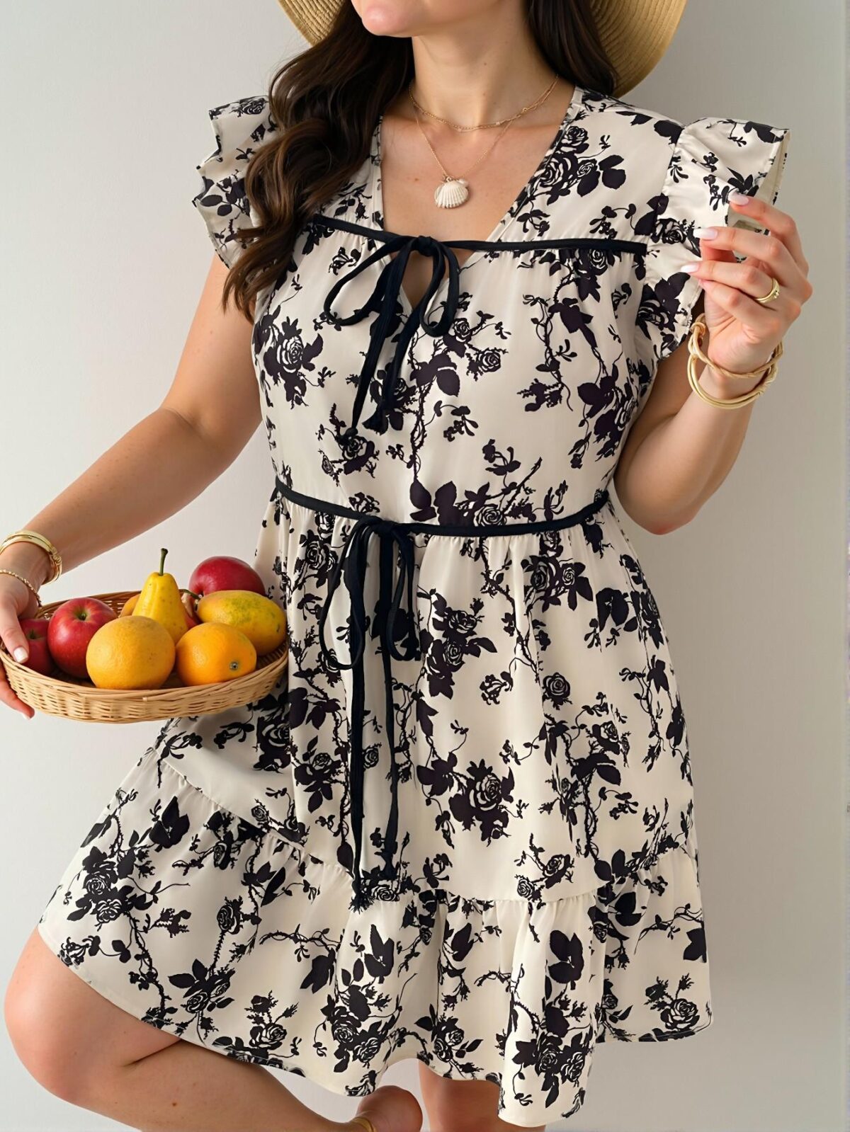 Elegant Apricot Flounce Sleeve Vacation Mini V-Neck A-Line Dress Chic, Classy and Trendy Fashion Style to Dress to Impress - Image 3