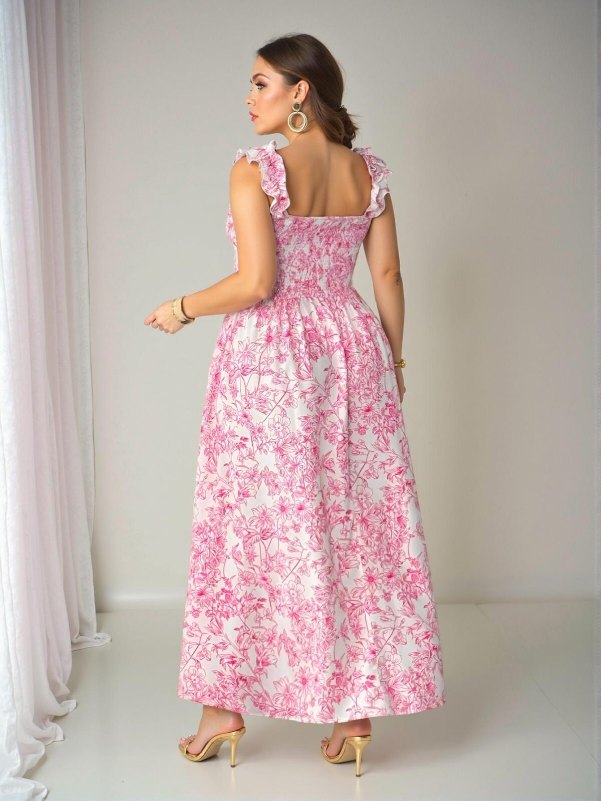 "Stylish Multicolor Floral Print Dress with Ruffle Hem and Side Slit - Chic, Classy and Trendy Fashion Style to Dress to Impress" - Image 2