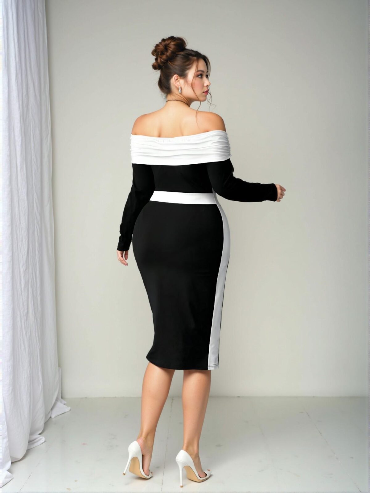 Elegant Black Off-Shoulder Floral Bodycon Dress with Ruffle and Split Details for Spring/Summer - Chic, Classy and Trendy Fashion Style to Dress to Impress - Image 2