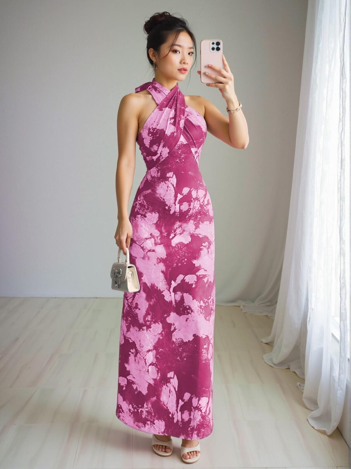 Elegant Hot Pink Marble Tie Dye Print Sleeveless Dress for Spring and Summer – Chic, Classy and Trendy Fashion Style to Dress to Impress