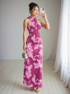 Elegant Hot Pink Marble Tie Dye Print Sleeveless Dress for Spring and Summer – Chic, Classy and Trendy Fashion Style to Dress to Impress