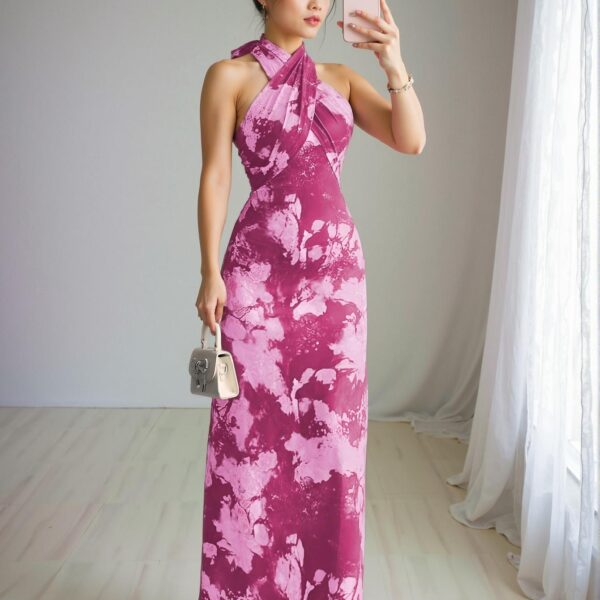 Elegant Hot Pink Marble Tie Dye Print Sleeveless Dress for Spring and Summer – Chic, Classy and Trendy Fashion Style to Dress to Impress