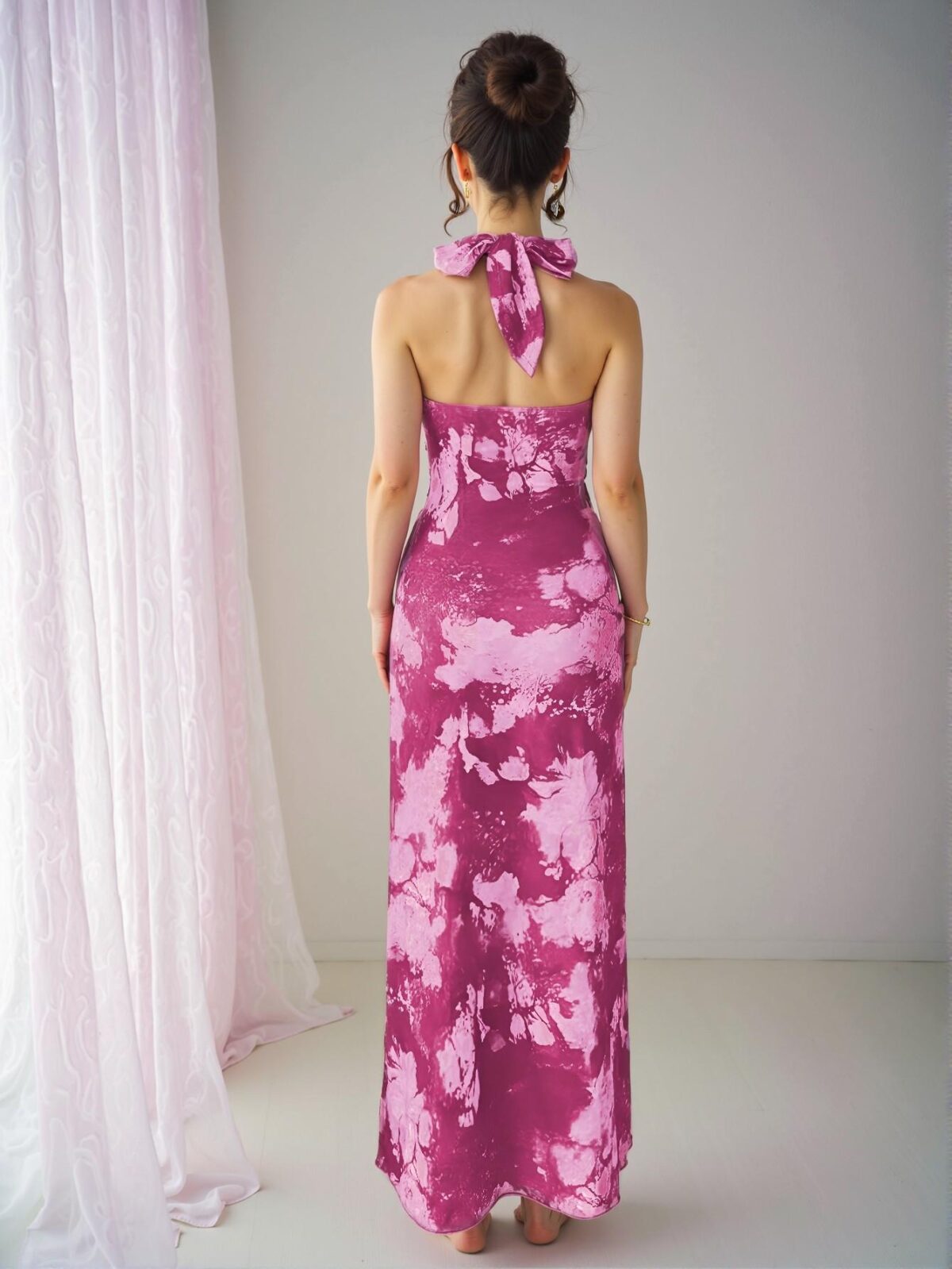 Elegant Hot Pink Marble Tie Dye Print Sleeveless Dress for Spring and Summer – Chic, Classy and Trendy Fashion Style to Dress to Impress - Image 2
