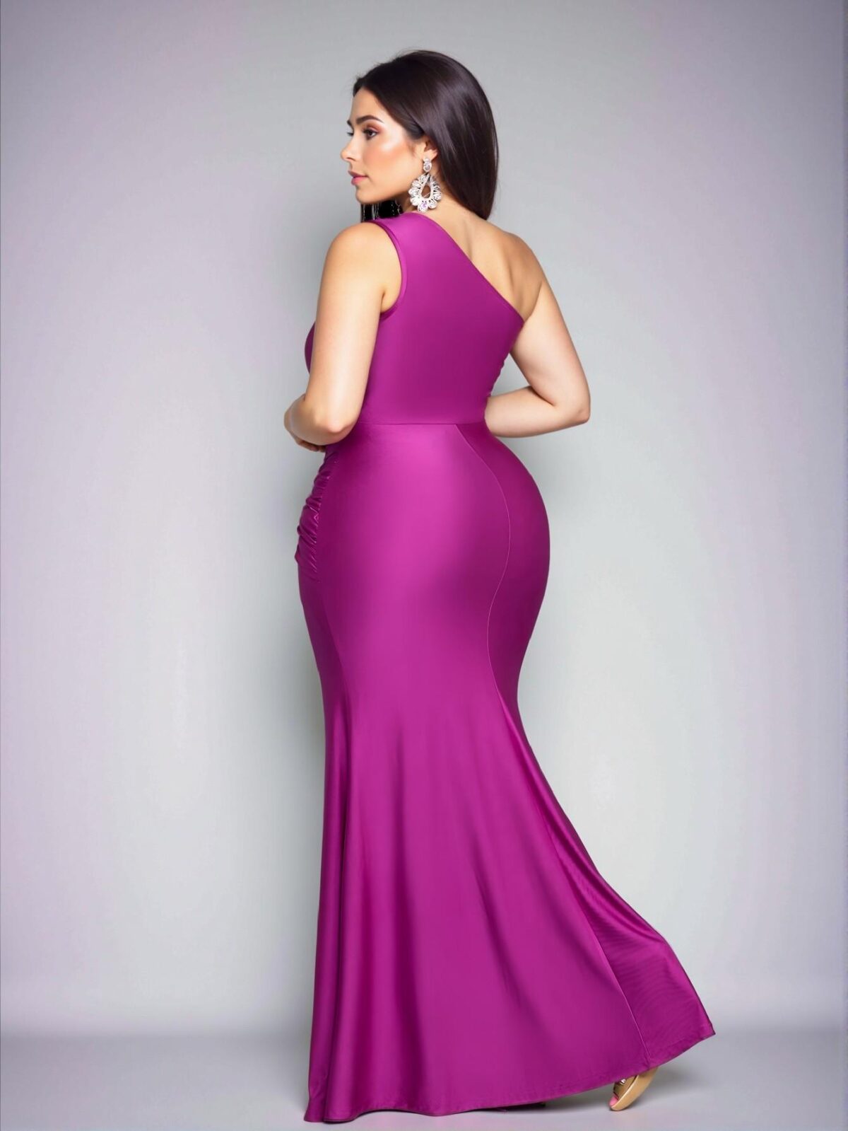 Elegant Purple Asymmetrical Neck Bodycon Maxi Dress with Metal Detailing - Chic, Classy and Trendy Fashion Style to Dress to Impress - Image 2