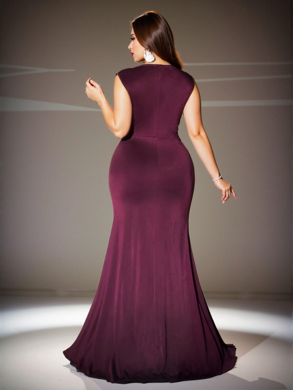 Elegant Purple Stylish Plus Size V-Neck Sleeveless Ruffle Bodycon Dress Chic, Classy and Trendy Fashion Style to Dress to Impress - Image 2