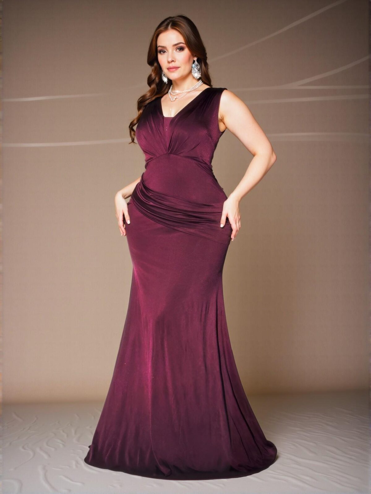 Elegant Purple Stylish Plus Size V-Neck Sleeveless Ruffle Bodycon Dress Chic, Classy and Trendy Fashion Style to Dress to Impress - Image 4
