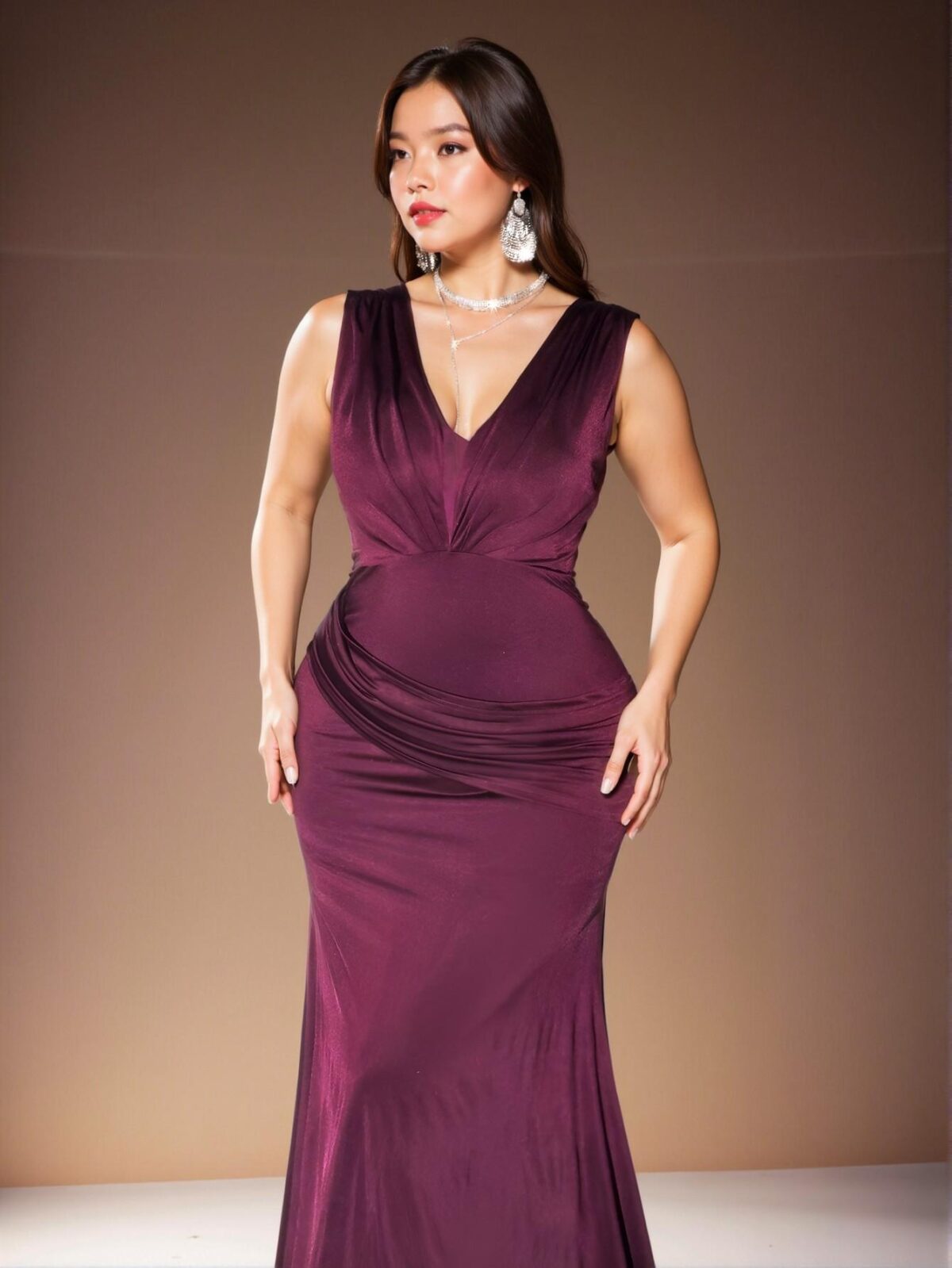 Elegant Purple Stylish Plus Size V-Neck Sleeveless Ruffle Bodycon Dress Chic, Classy and Trendy Fashion Style to Dress to Impress - Image 5