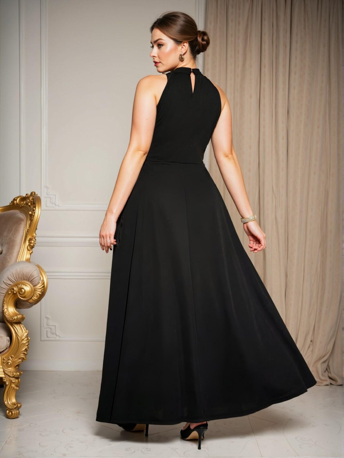 Elegant Black Sophisticated Halter Backless Slim Fit Maxi Dress with High Slit – Perfect for Summer Events and Prom Nights - Chic, Classy and Trendy Fashion Style to Dress to Impress - Image 2