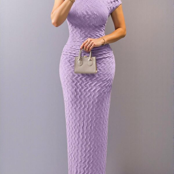 Elegant Purple Textured One Shoulder Striped Dress for Plus Size Women – Stylish & Alluring Summer Attire for Special Occasions – Chic, Classy and Trendy Fashion Style to Dress to Impress