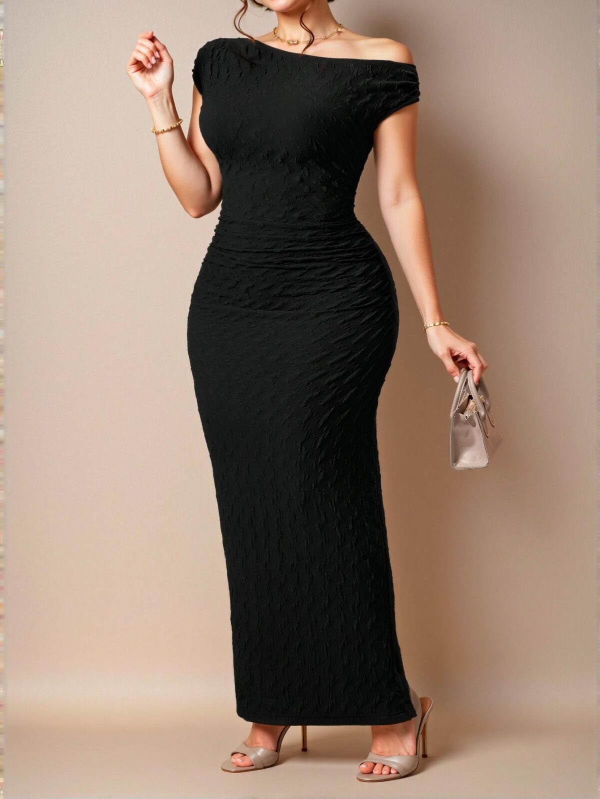 Elegant Black Asymmetrical Ruched Fitted Dress for Women - Perfect for Christmas, Graduation, and Holiday Events - Chic, Classy and Trendy Fashion Style to Dress to Impress - Image 4