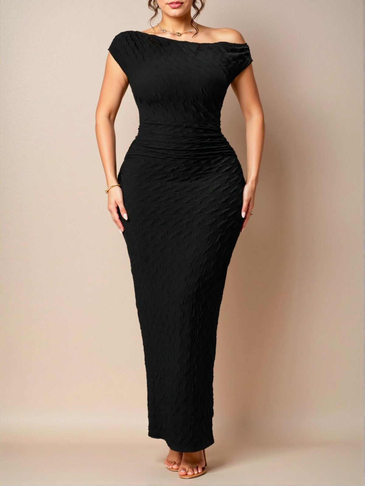 Elegant Black Asymmetrical Ruched Fitted Dress for Women - Perfect for Christmas, Graduation, and Holiday Events - Chic, Classy and Trendy Fashion Style to Dress to Impress - Image 5