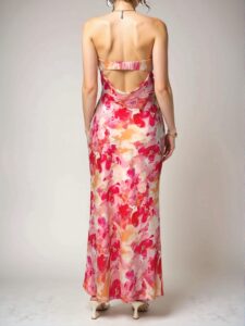 Elegant Hot Pink Backless Floral Print Strapless Vacation Dress for Women – Chic, Classy and Trendy Fashion Style to Dress to Impress!