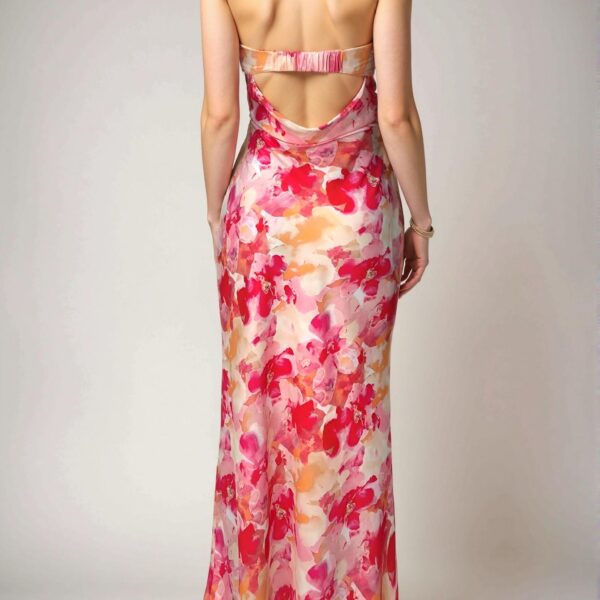Elegant Hot Pink Backless Floral Print Strapless Vacation Dress for Women – Chic, Classy and Trendy Fashion Style to Dress to Impress!