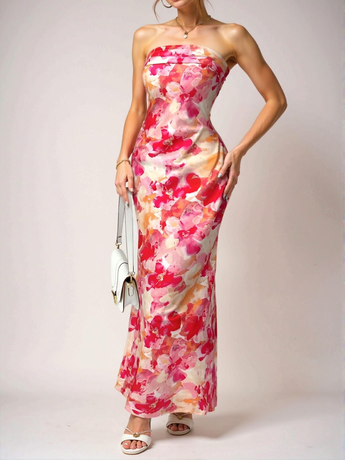 Elegant Hot Pink Backless Floral Print Strapless Vacation Dress for Women – Chic, Classy and Trendy Fashion Style to Dress to Impress! - Image 3