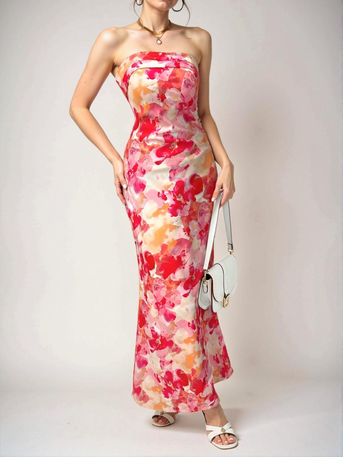 Elegant Hot Pink Backless Floral Print Strapless Vacation Dress for Women – Chic, Classy and Trendy Fashion Style to Dress to Impress! - Image 4