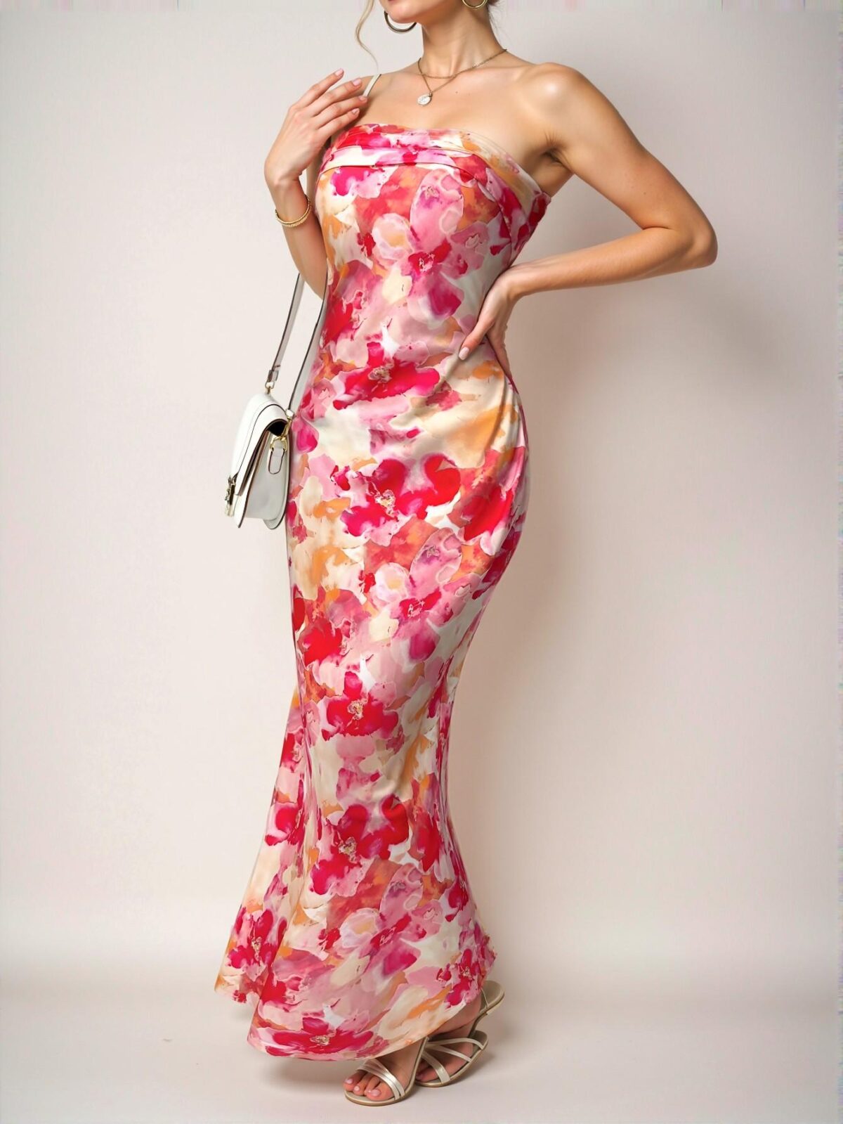 Elegant Hot Pink Backless Floral Print Strapless Vacation Dress for Women – Chic, Classy and Trendy Fashion Style to Dress to Impress! - Image 5