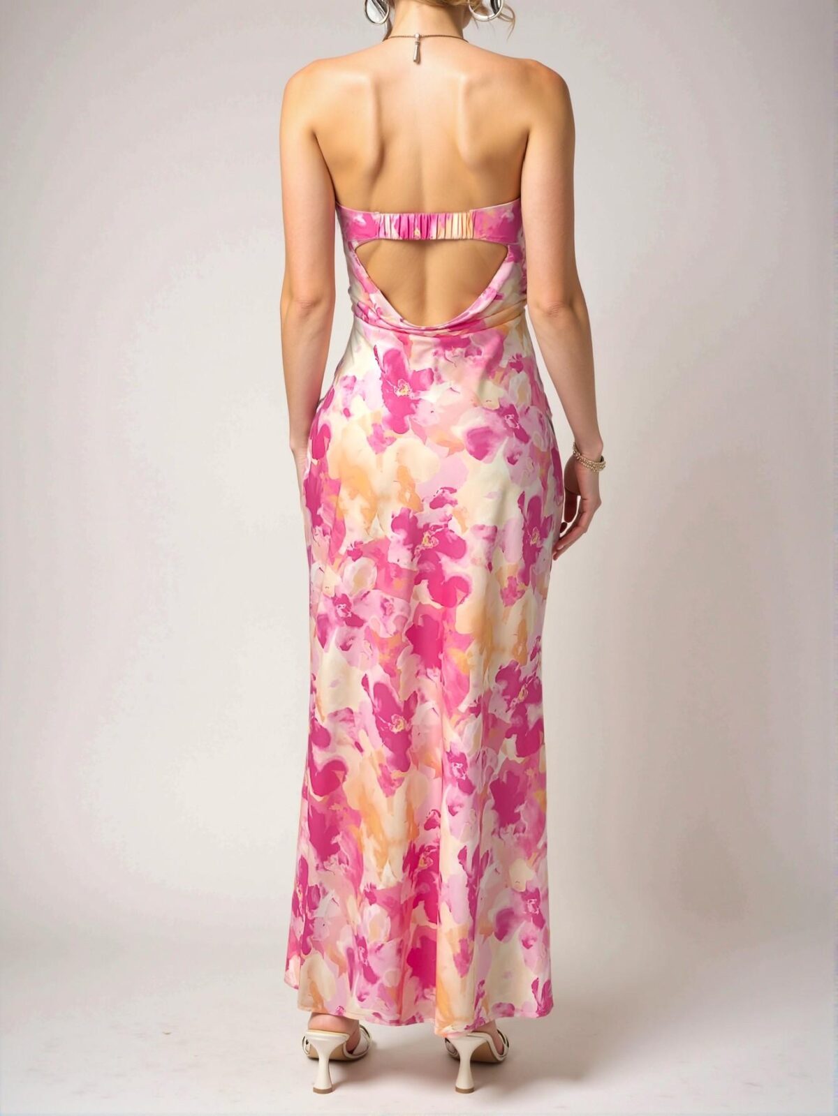 Elegant Pink Stunning Backless Sleeveless Full Print Dress for Spring and Summer - Chic, Classy and Trendy Fashion Style to Dress to Impress