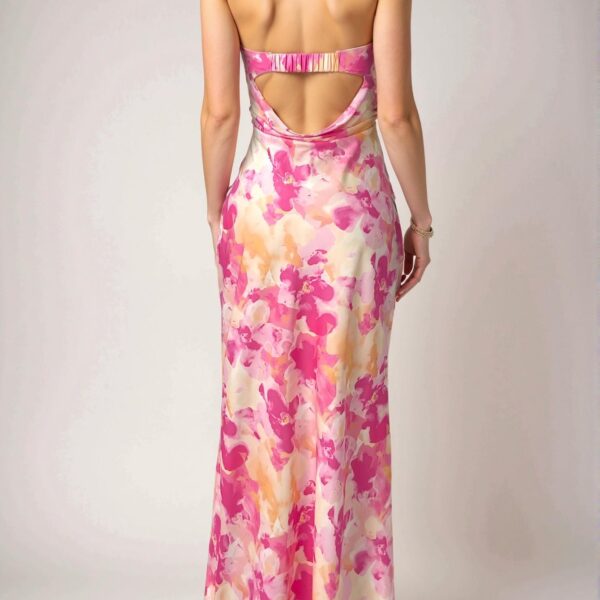 Elegant Pink Stunning Backless Sleeveless Full Print Dress for Spring and Summer - Chic, Classy and Trendy Fashion Style to Dress to Impress