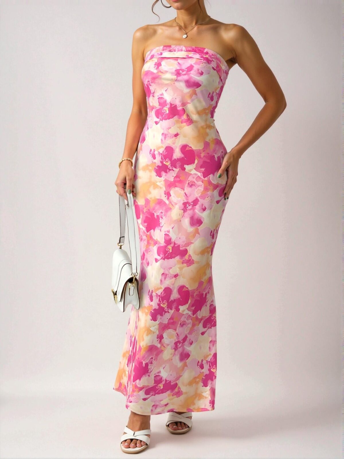Elegant Pink Stunning Backless Sleeveless Full Print Dress for Spring and Summer - Chic, Classy and Trendy Fashion Style to Dress to Impress - Image 3