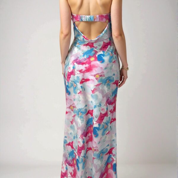 Elegant Baby Blue Vibrant Tie-Dye Floral Print Form-Fitting Dress Perfect for Spring and Summer Getaways and Romantic Dates - Chic, Classy and Trendy Fashion Style to Dress to Impress