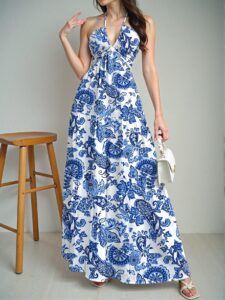Elegant Blue Oversized Bohemian Print Casual Dress Perfect for Summer, Beach Getaways, Spring Break, Music Festivals, and Graduation Celebrations "Chic, Classy and Trendy Fashion Style to Dress to Impress"