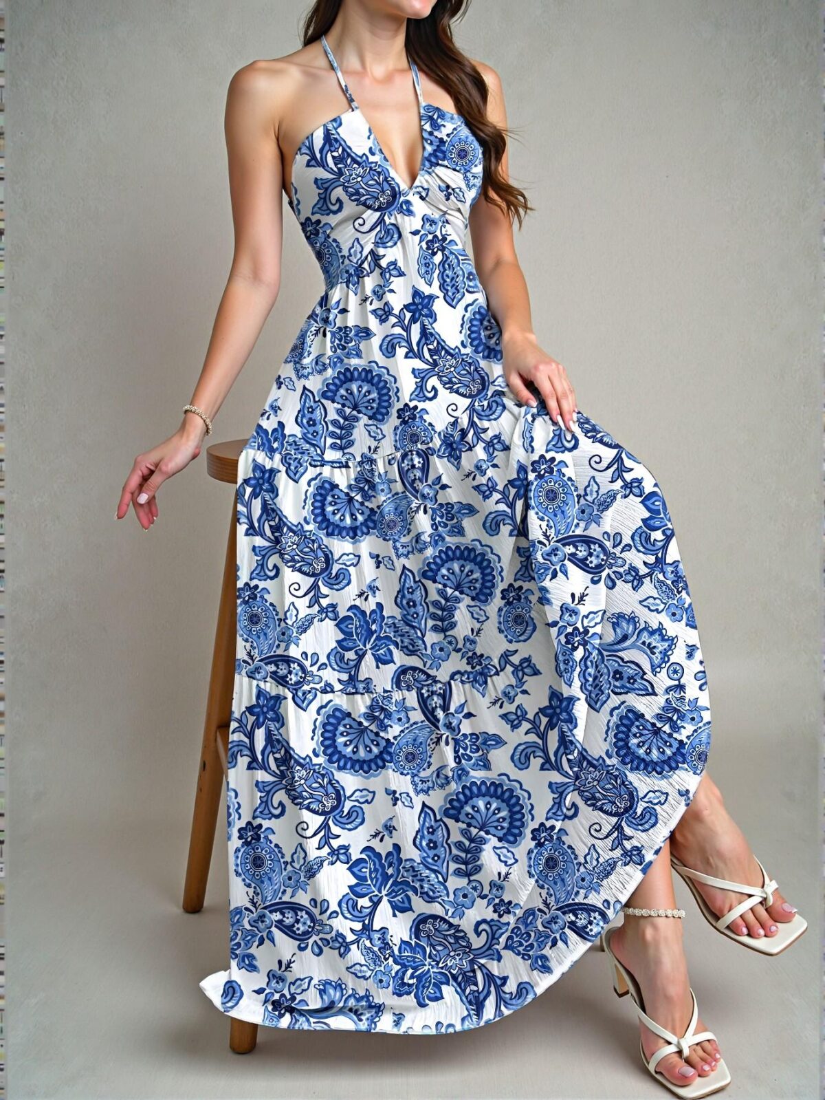 Elegant Blue Oversized Bohemian Print Casual Dress Perfect for Summer, Beach Getaways, Spring Break, Music Festivals, and Graduation Celebrations "Chic, Classy and Trendy Fashion Style to Dress to Impress" - Image 4