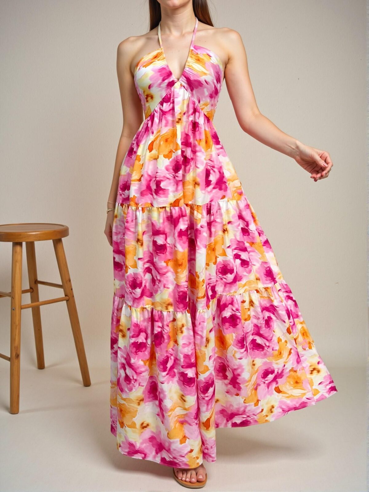 Elegant Blue Backless Knot Layered Floral Print Dress for Spring and Summer - Chic, Classy and Trendy Fashion Style to Dress to Impress