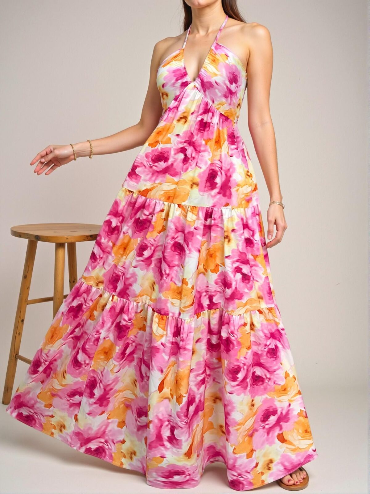 Elegant Blue Backless Knot Layered Floral Print Dress for Spring and Summer - Chic, Classy and Trendy Fashion Style to Dress to Impress - Image 3