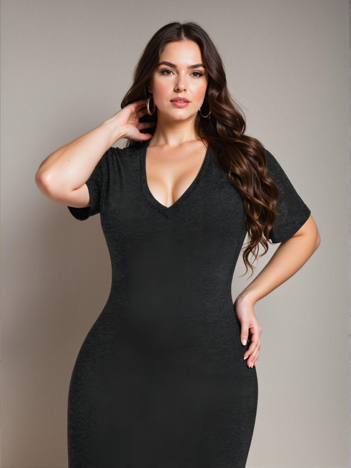 Elegant Dark Grey Form-Fitting V-Neck Short Sleeve Midi Dress – Chic, Classy and Trendy Fashion Style to Dress to Impress - Image 4