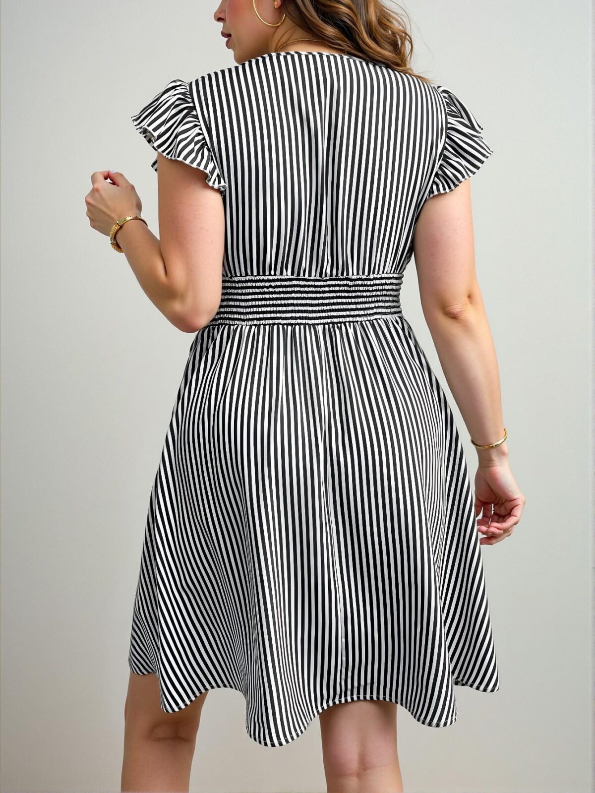 Elegant Navy Blue Flared Cap Sleeve Dress with Waist Tie for Summer - Chic, Classy and Trendy Fashion Style to Dress to Impress - Image 2