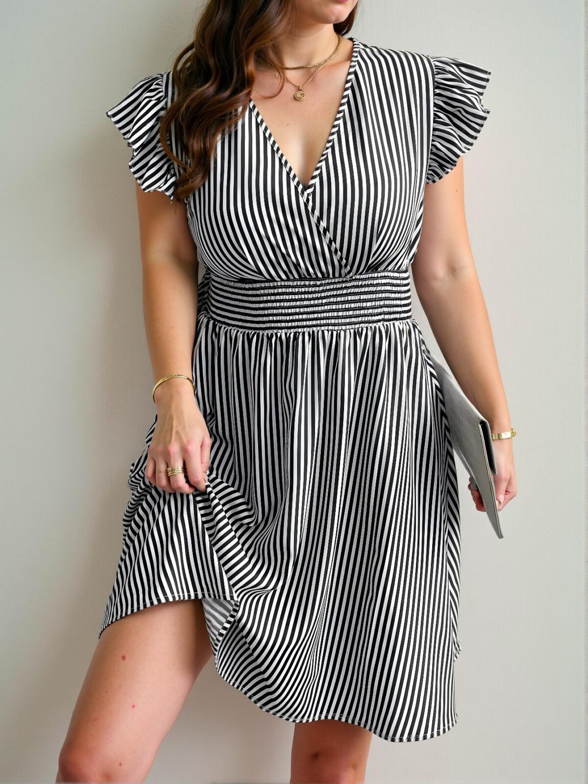 Elegant Navy Blue Flared Cap Sleeve Dress with Waist Tie for Summer - Chic, Classy and Trendy Fashion Style to Dress to Impress - Image 4