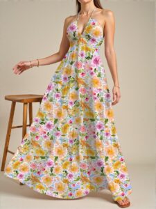 Elegant Multicolor Boho Floral Tie Dye Dress for Summer Beach Getaways and Stylish Gatherings "Chic, Classy and Trendy Fashion Style to Dress to Impress"