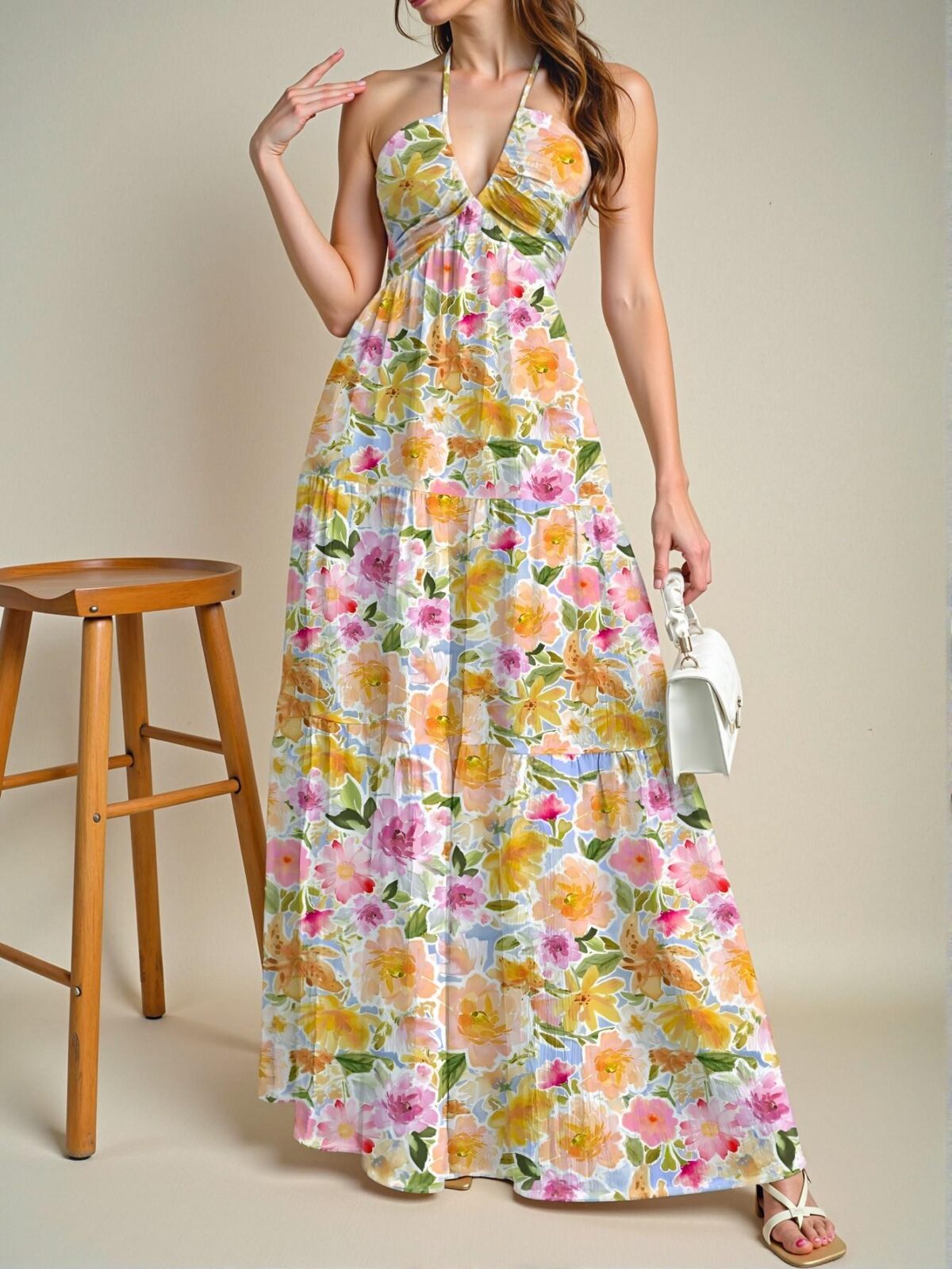Elegant Multicolor Boho Floral Tie Dye Dress for Summer Beach Getaways and Stylish Gatherings "Chic, Classy and Trendy Fashion Style to Dress to Impress" - Image 3