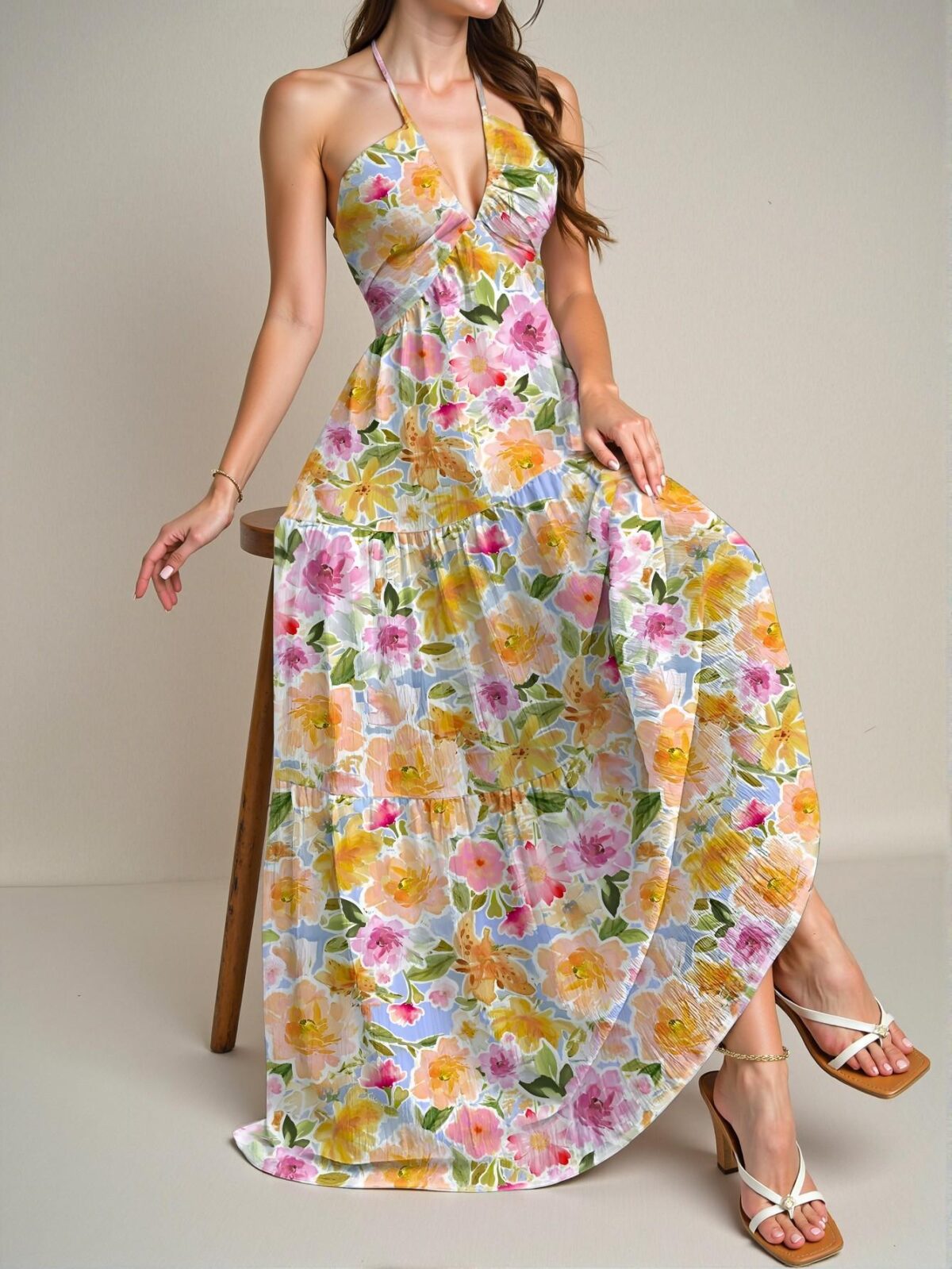 Elegant Multicolor Boho Floral Tie Dye Dress for Summer Beach Getaways and Stylish Gatherings "Chic, Classy and Trendy Fashion Style to Dress to Impress" - Image 4