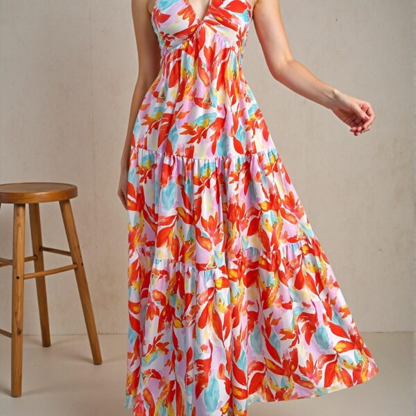 Elegant Multicolor Chic Backless V-Neck Ruched A-Line Dress for Summer Beach Vacations, Perfect for Dates and Romantic Getaways - Chic, Classy and Trendy Fashion Style to Dress to Impress