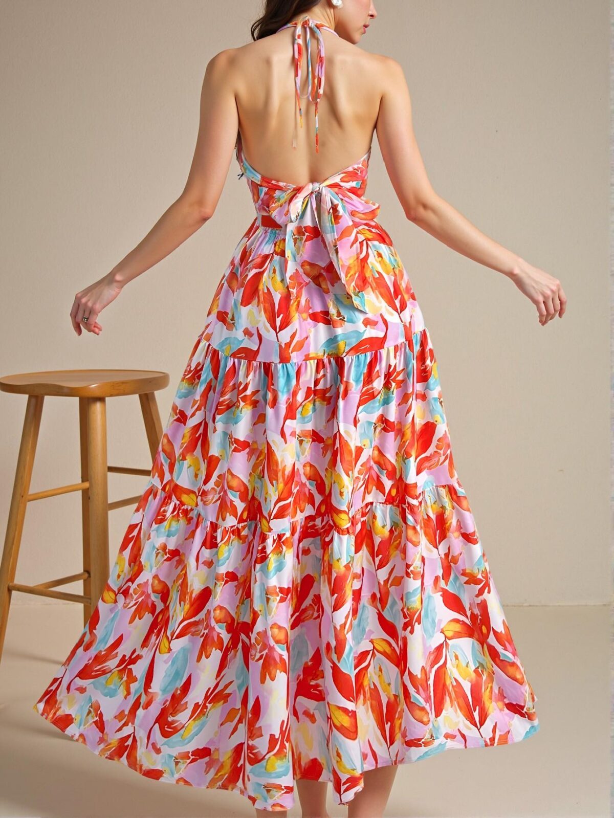 Elegant Multicolor Chic Backless V-Neck Ruched A-Line Dress for Summer Beach Vacations, Perfect for Dates and Romantic Getaways - Chic, Classy and Trendy Fashion Style to Dress to Impress - Image 2