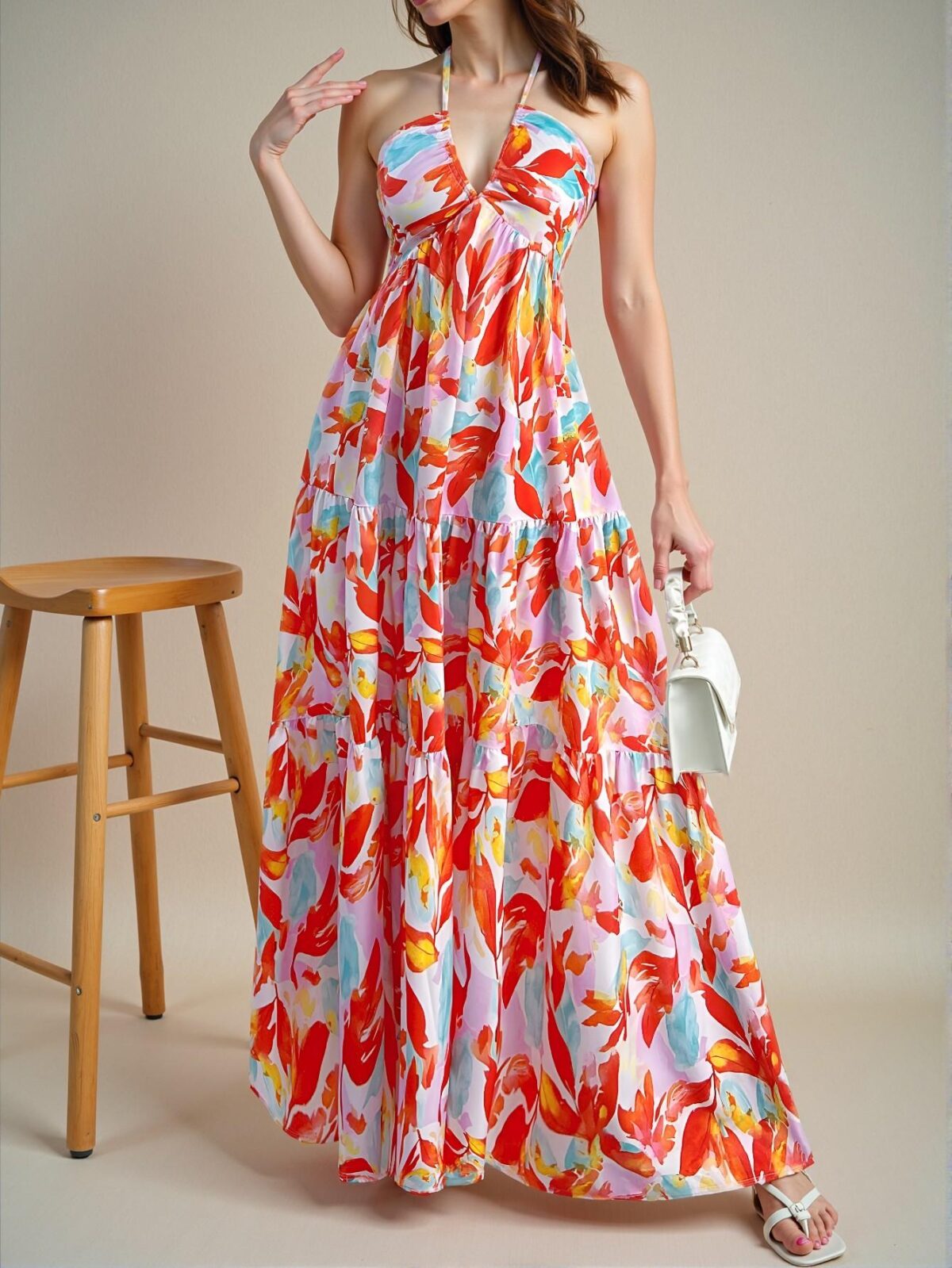 Elegant Multicolor Chic Backless V-Neck Ruched A-Line Dress for Summer Beach Vacations, Perfect for Dates and Romantic Getaways - Chic, Classy and Trendy Fashion Style to Dress to Impress - Image 3