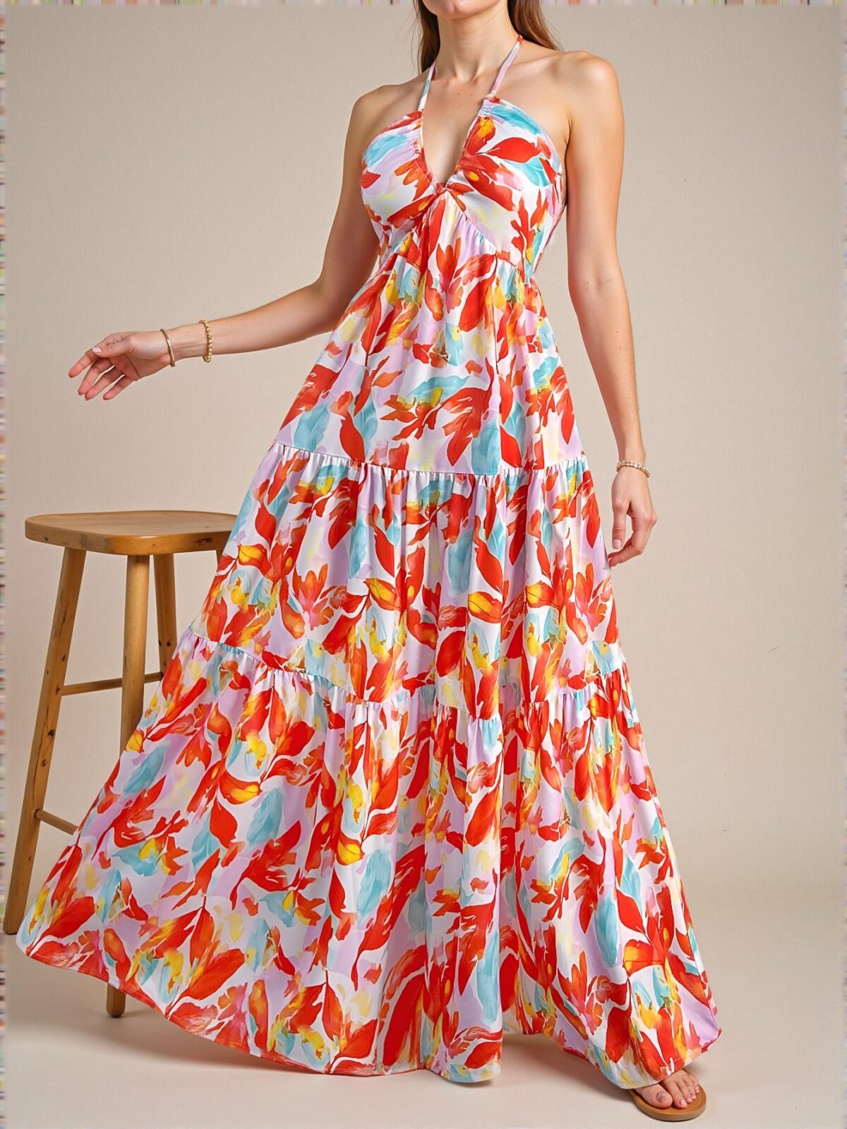 Elegant Multicolor Chic Backless V-Neck Ruched A-Line Dress for Summer Beach Vacations, Perfect for Dates and Romantic Getaways - Chic, Classy and Trendy Fashion Style to Dress to Impress - Image 4