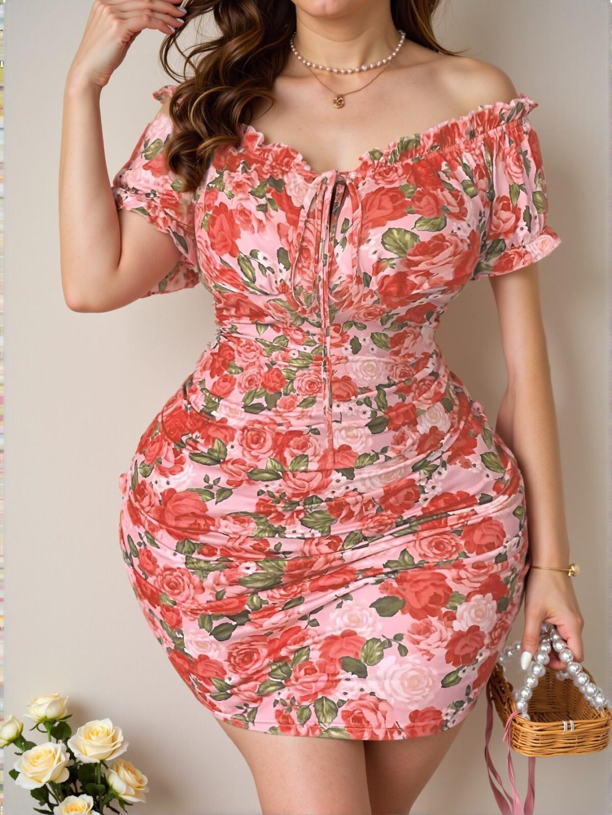 Elegant Multicolor Floral Ruffle Short Sleeve Bodycon Dress for a Chic, Classy and Trendy Fashion Style to Dress to Impress