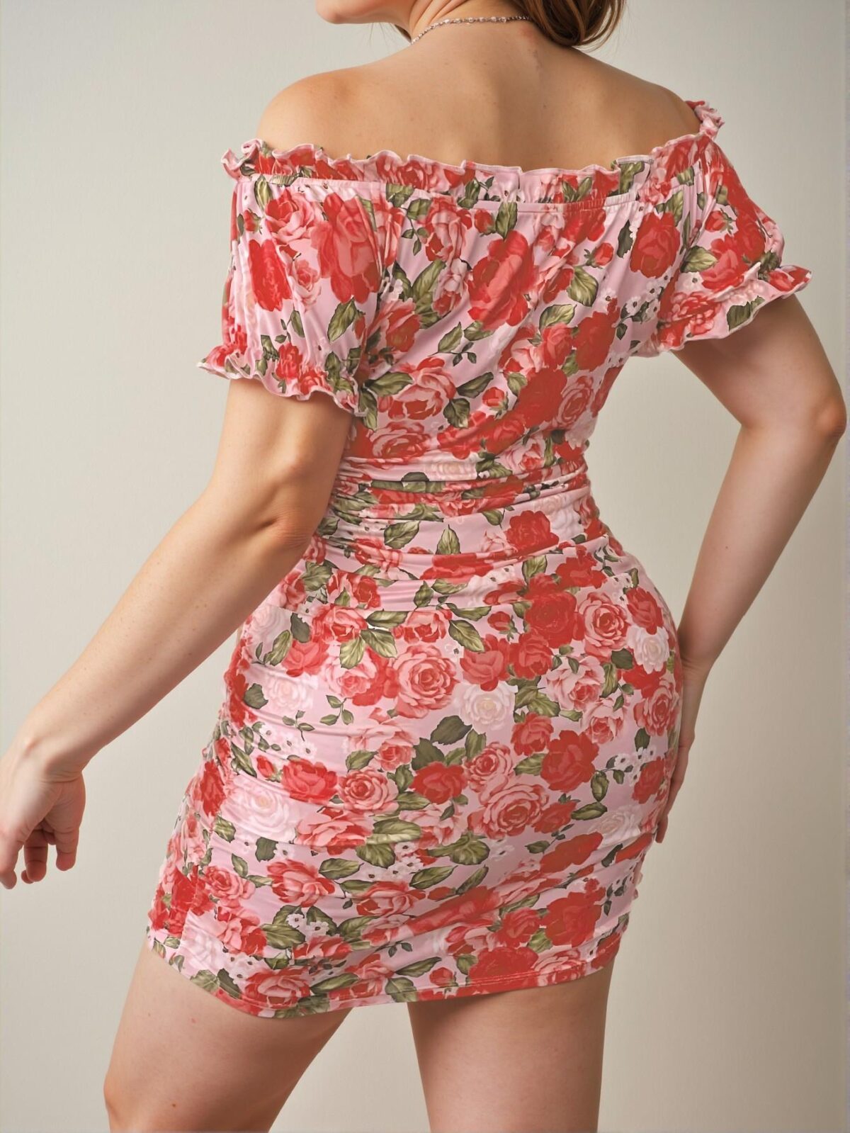 Elegant Multicolor Floral Ruffle Short Sleeve Bodycon Dress for a Chic, Classy and Trendy Fashion Style to Dress to Impress - Image 2